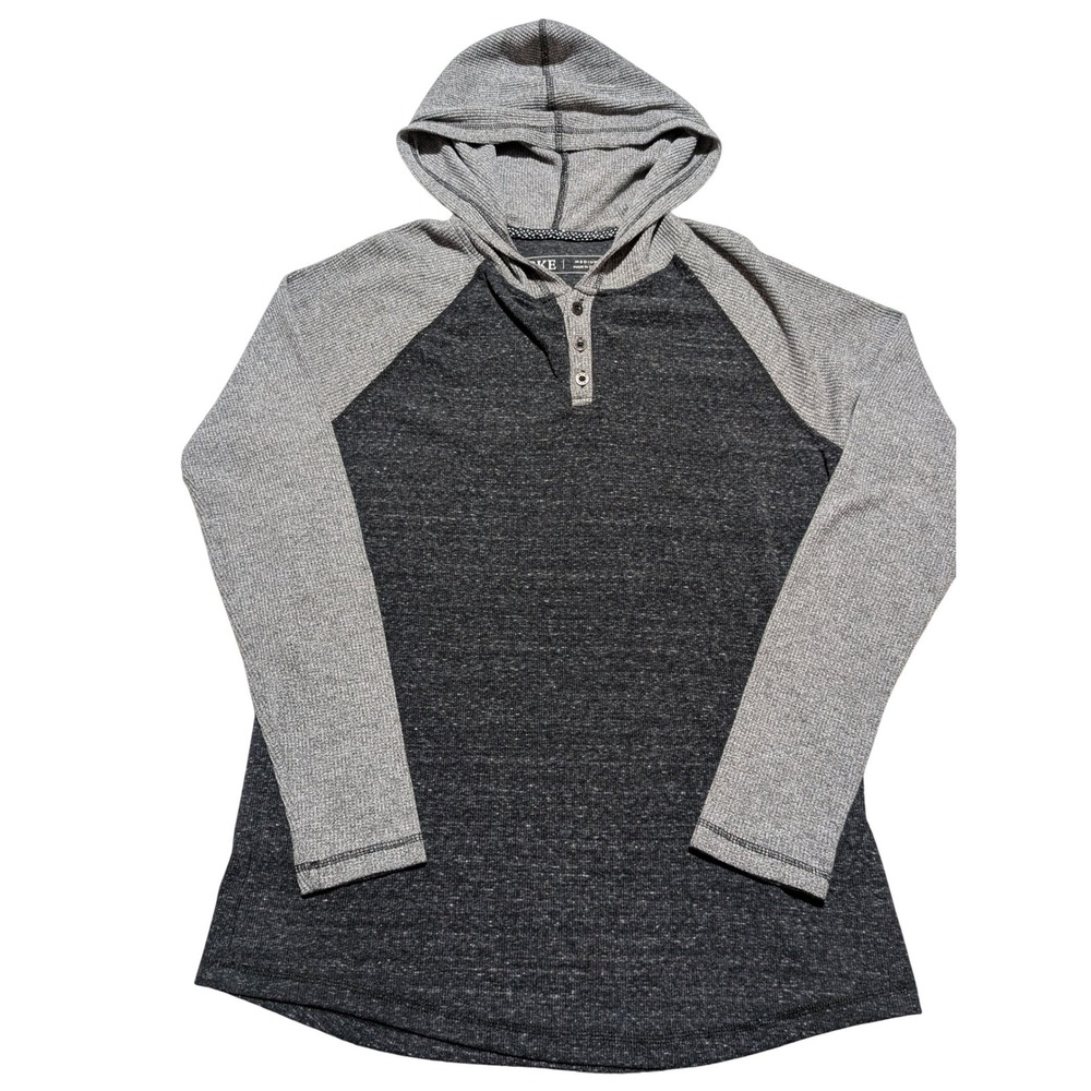 BKE Hoodie Mens Medium Gray‎ Charcoal Henley Waffle Knit Raglan Long Sleeve